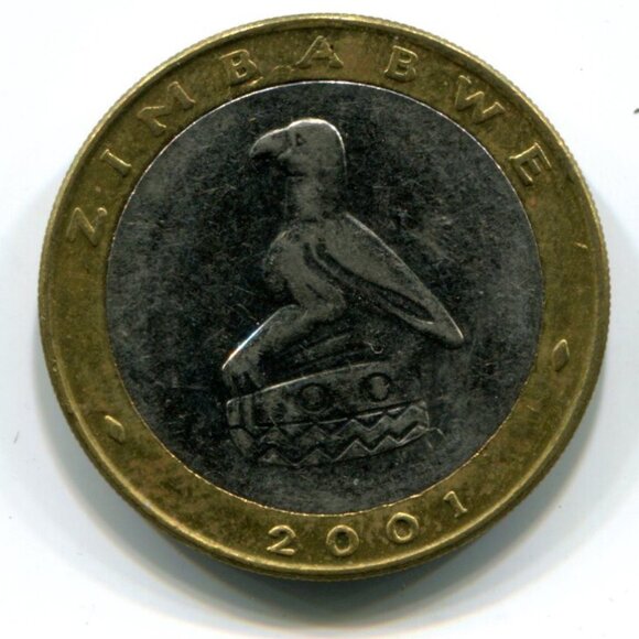 2001 Zimbabwe Bimetallic Rhino $5 Coin (b489-21) - Picture 1 of 2